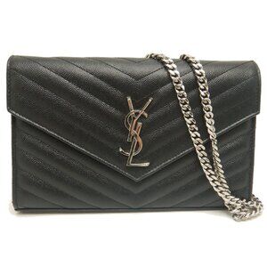 YVES SAINT LAURENT Chain Wallet, Long 277828, Leather, Black, Women's, 253742
